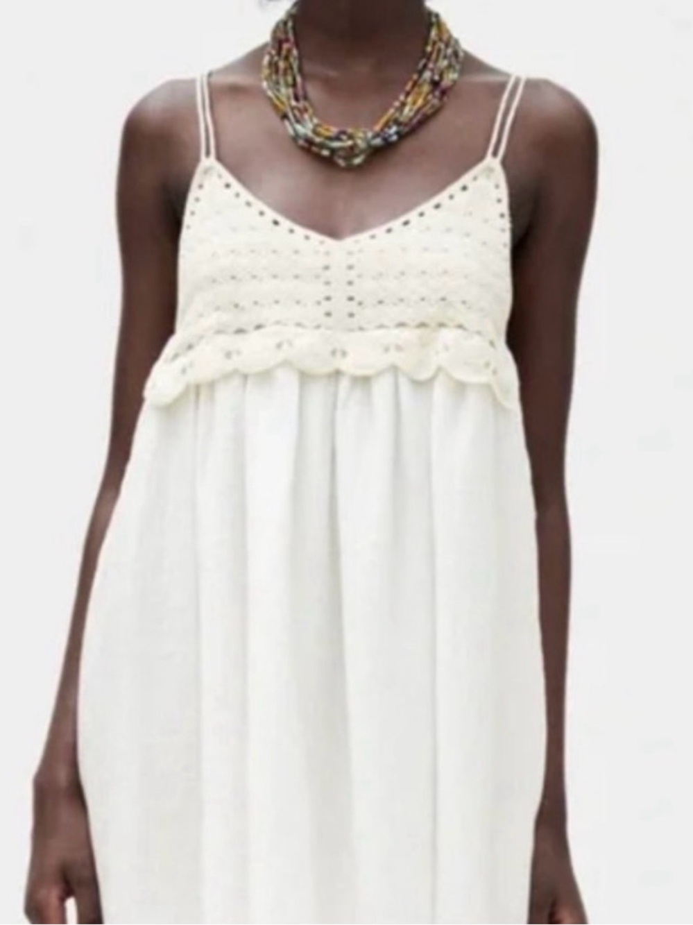 Zara Ivory Crochet Bodice Mini Dress